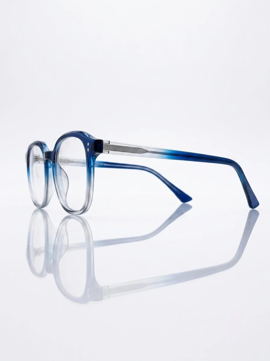 EYECONIC| HAND MADE | ACCETATE | BLUE & CLEAR | SIZE :- L WITH FREE ZERO POWER BLUCUT LENS