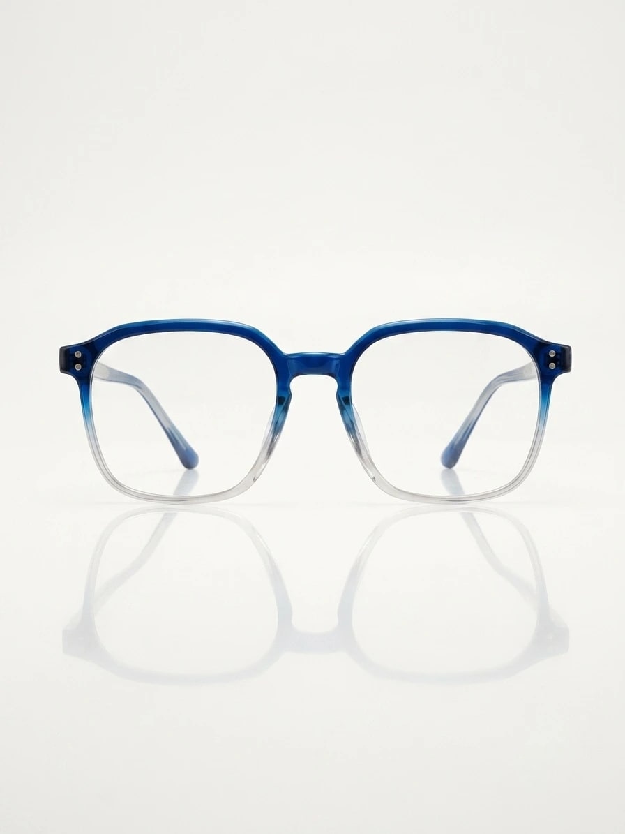 EYECONIC| HAND MADE | ACCETATE | BLUE & CLEAR | SIZE :- L WITH FREE ZERO POWER BLUCUT LENS