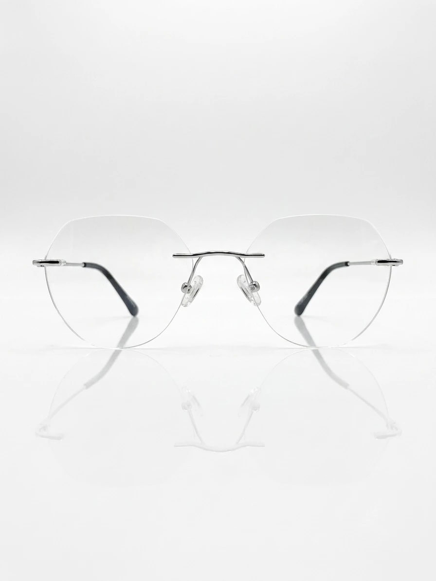 RIMLESS FRAME  | UNISEX | SILVER | SIZE :- M WITH FREE ZERO POWER BLU CUT LENSES