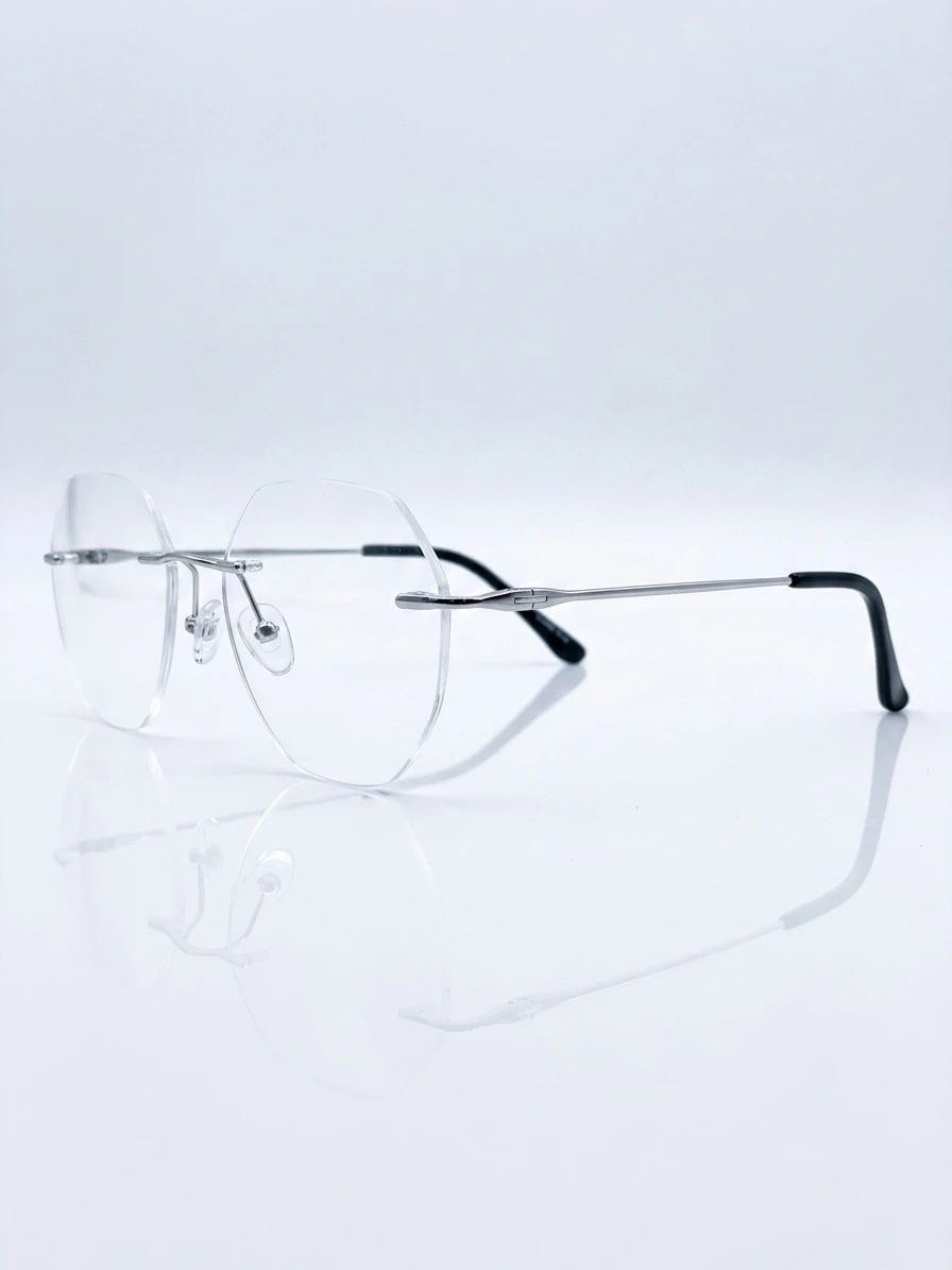 RIMLESS FRAME  | UNISEX | SILVER | SIZE :- M WITH FREE ZERO POWER BLU CUT LENSES