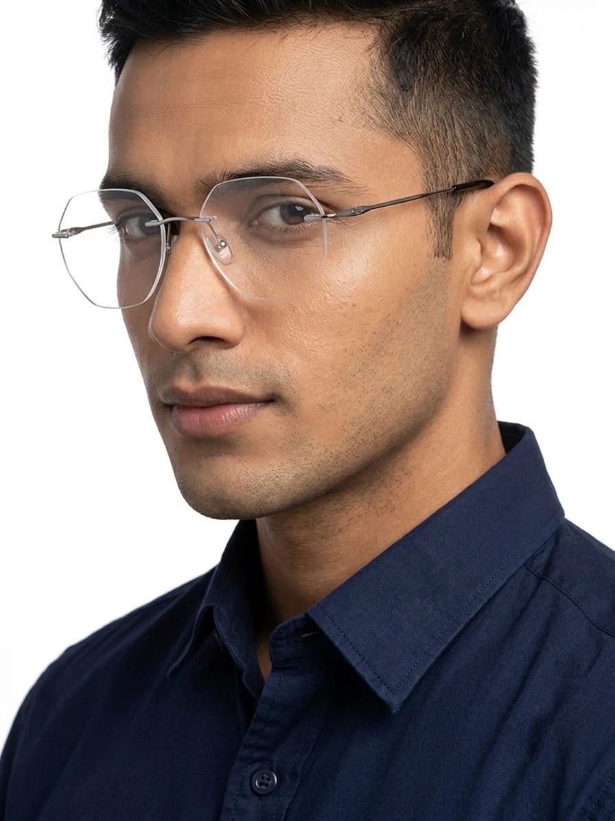 RIMLESS FRAME  | UNISEX | SILVER | SIZE :- M WITH FREE ZERO POWER BLU CUT LENSES