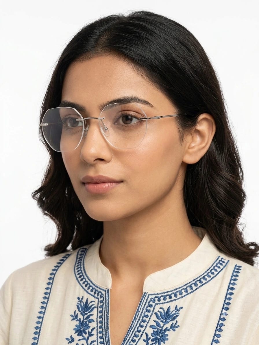 RIMLESS FRAME  | UNISEX | SILVER | SIZE :- M WITH FREE ZERO POWER BLU CUT LENSES
