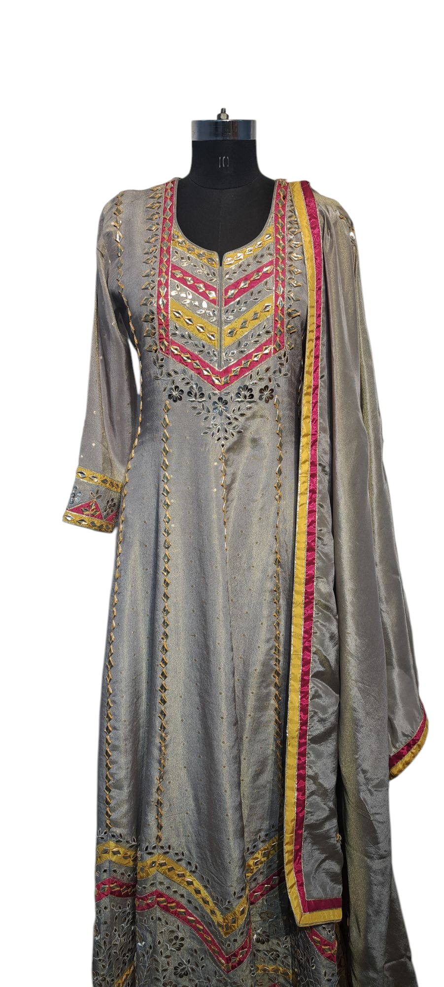 Elegant Handcrafted Anarkali Grey Set