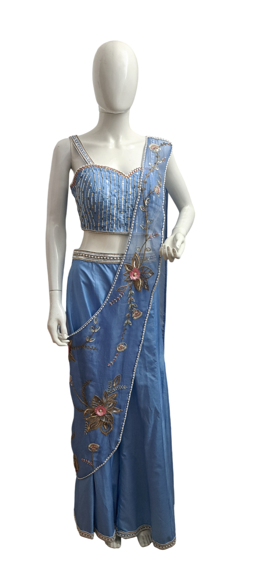 Elegant Handcrafted Blue Saree Set