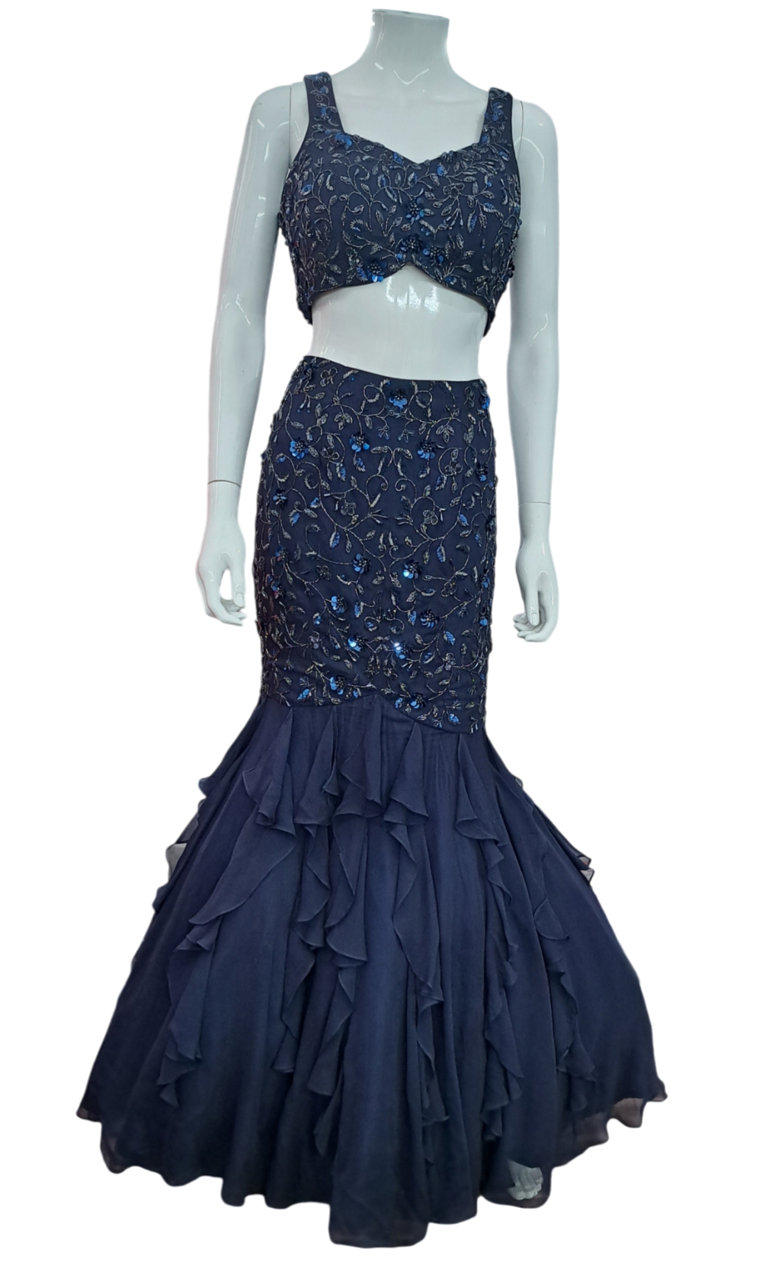 Elegant Handcrafted Dark Blue Lehenga Set