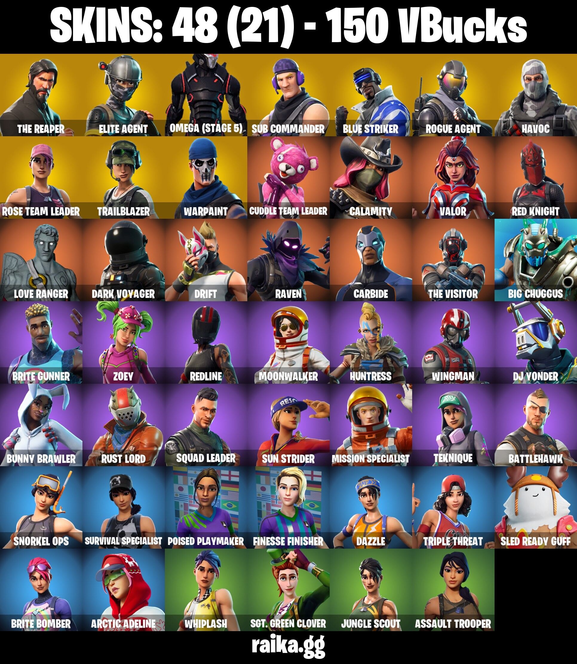 Fortnite Account ( PC ) (The Reaper, Blue Squire, Sub Commander, Omega (Stage 5), Cuddle Team Leader, Brite Bomber) (48 Skins)