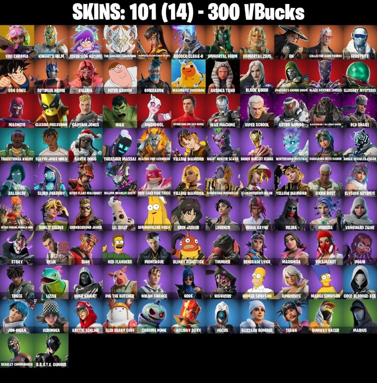 Fortnite Account ( PLAYSTATION / XBOX / PC / NINTENDO ) (Vivi Chroma, Knight’s Helm, Ascension Nezumi, The Ageless Champion) (101 Skins)