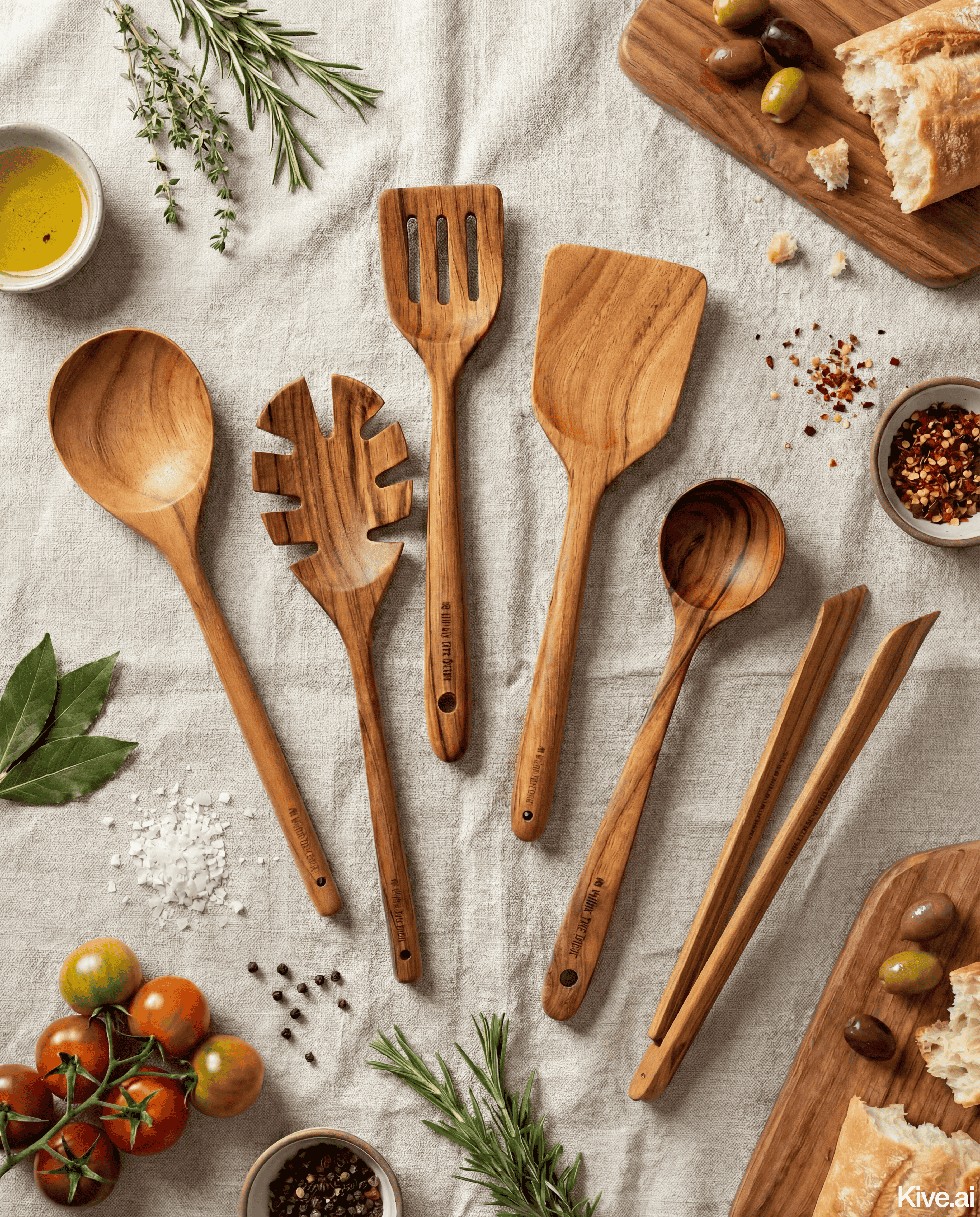 Teak Wood Essential Utensil Set, six solid teak pieces