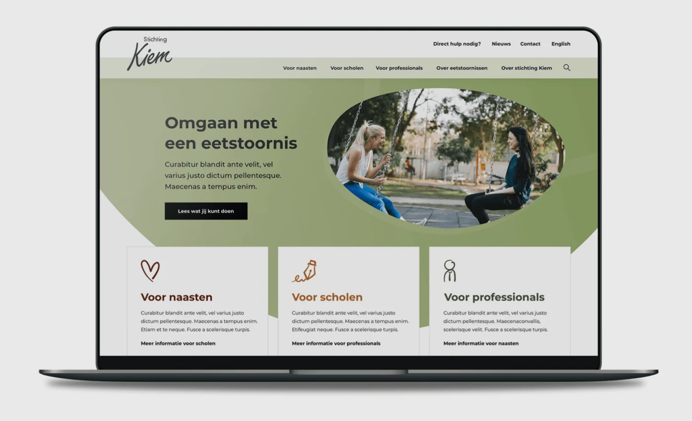 Key Agency case: Stichting Kiem, visual van de homepage op een laptop