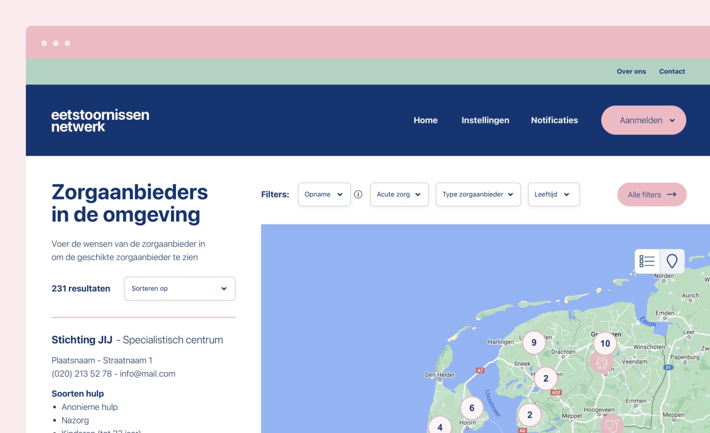 Key Agency case: Eetstoornissen Netwerk, ontwerp interactieve kaart