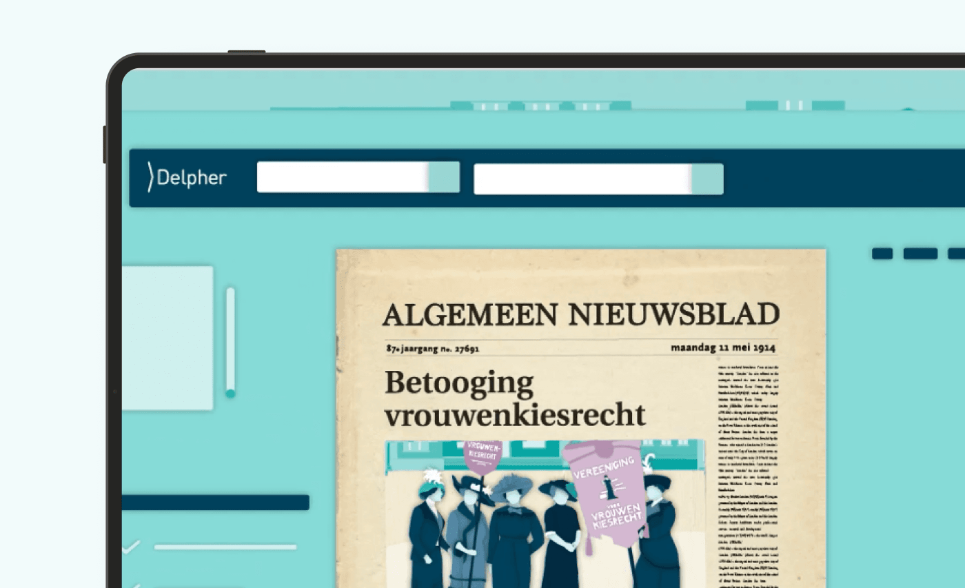 Key Agency case: Koninklijke Bibliotheek Delpher, visuele stijl op een tablet