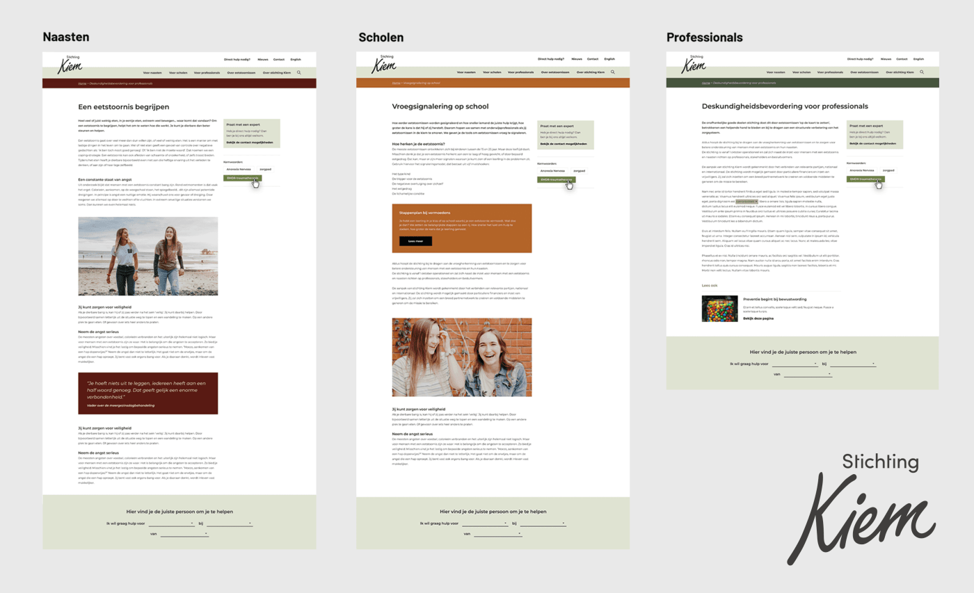 Key Agency case: Stichting Kiem, designvoorbeelden van enkele pagina's