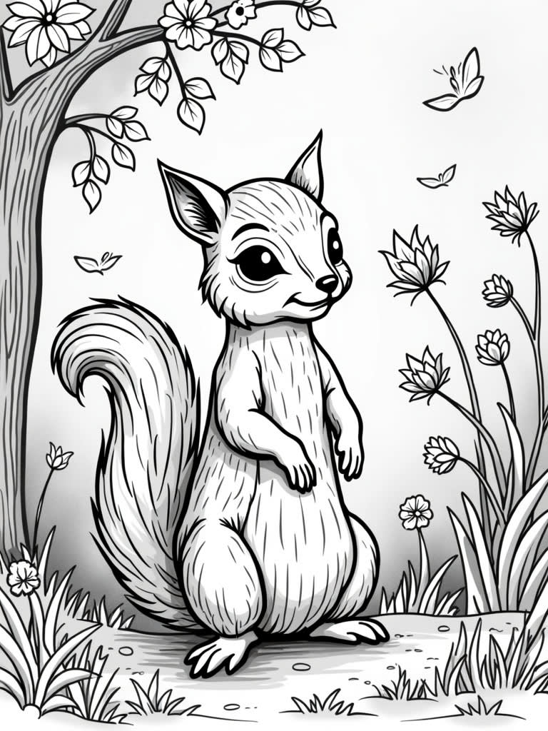 A squirrel and deer in september / Coloring Page / Learning Corner