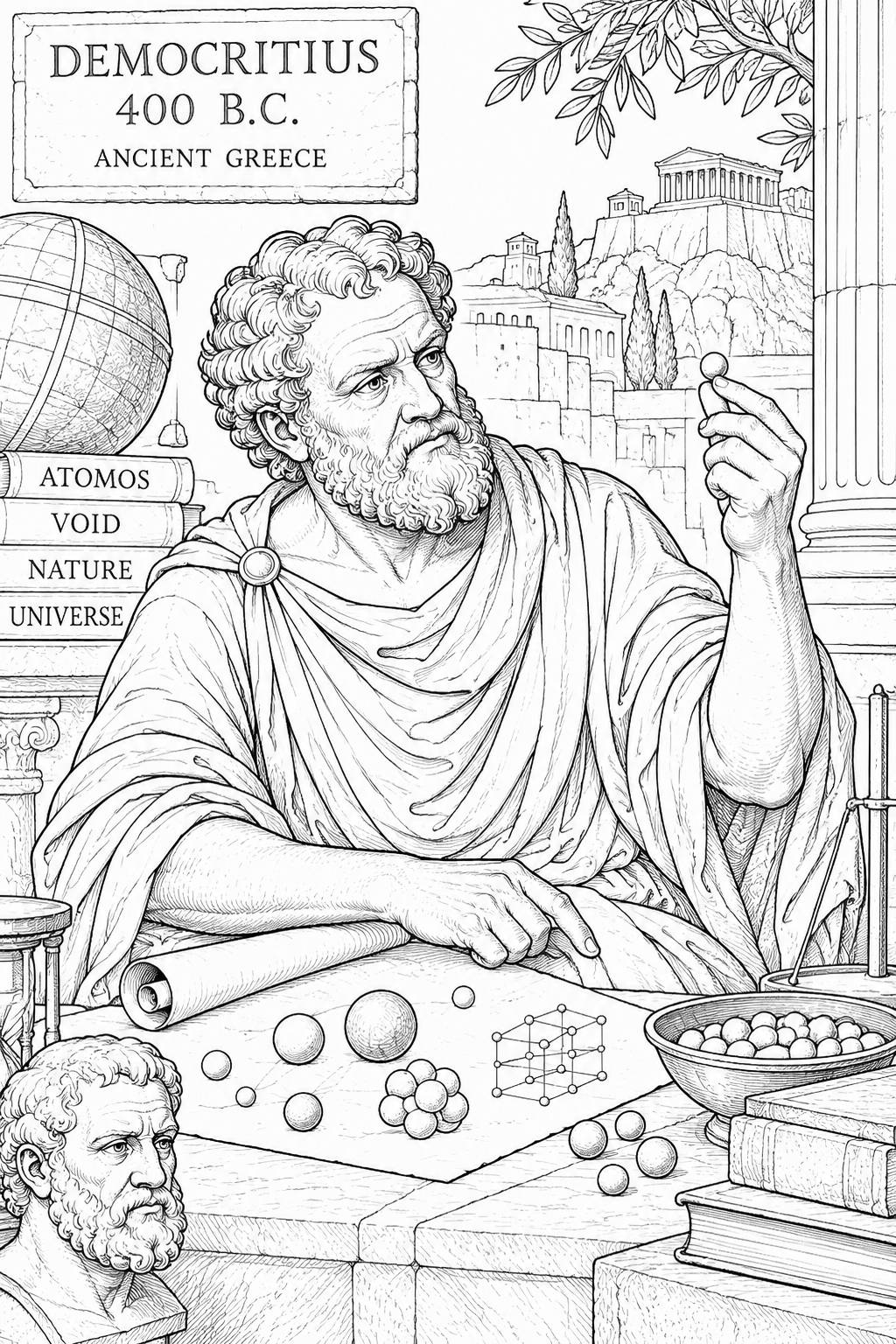 Democritius 400 B.C. Ancient Greece Atoms realistic detailed / Coloring ...