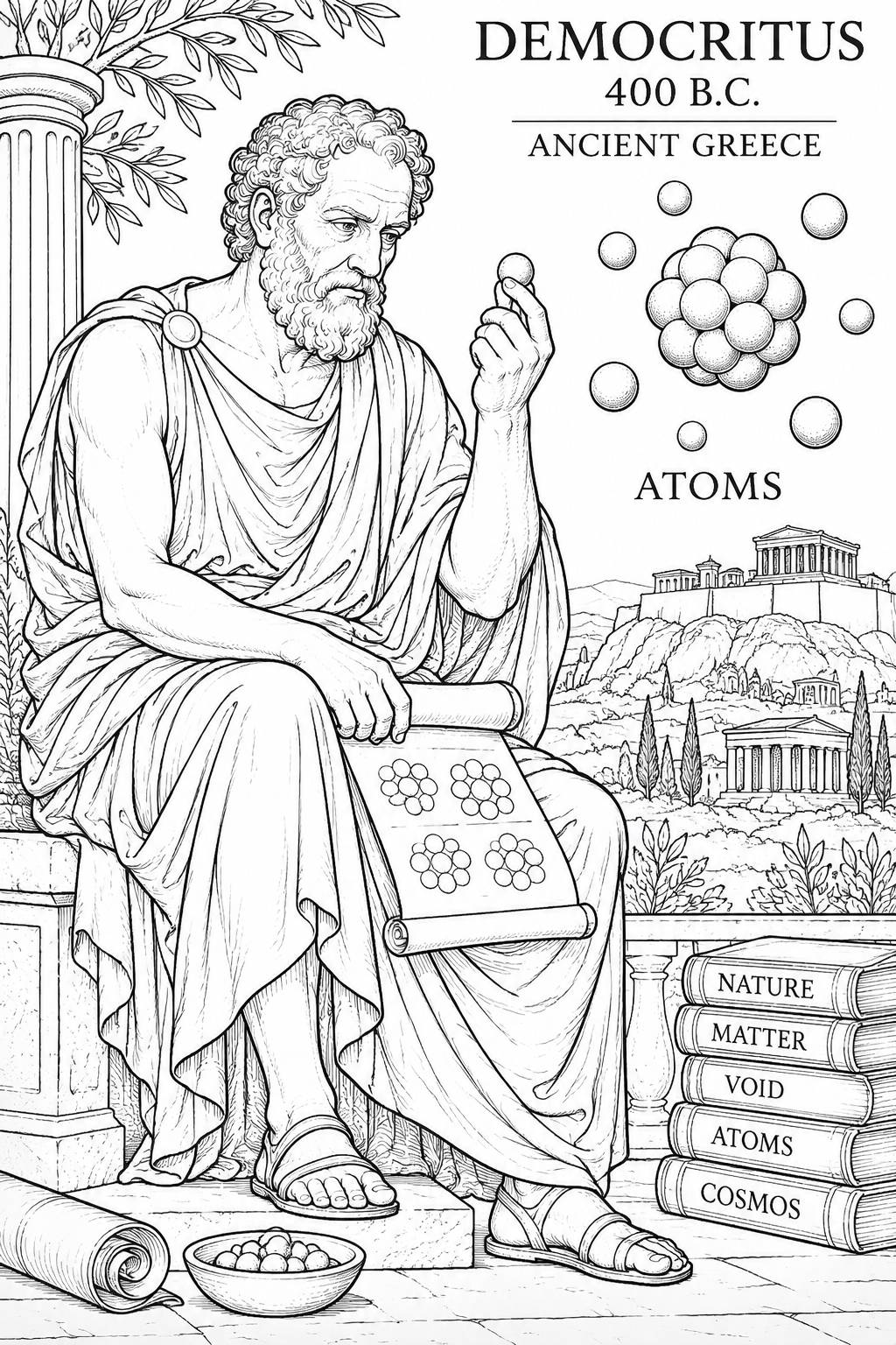 Democritus 400 B.C. Ancient Greece Atoms realistic detailed / Coloring ...
