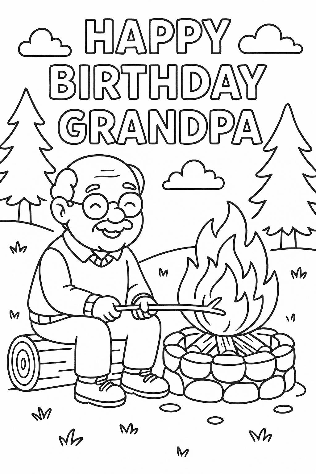 Happy Birthday Grandpa: fire pit / Coloring Page / Learning Corner