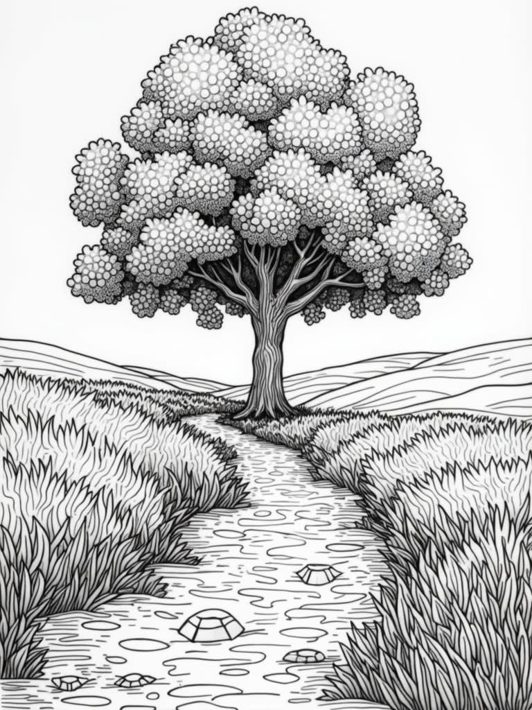 draw a physical map of a straight path leading to a tree / Coloring ...