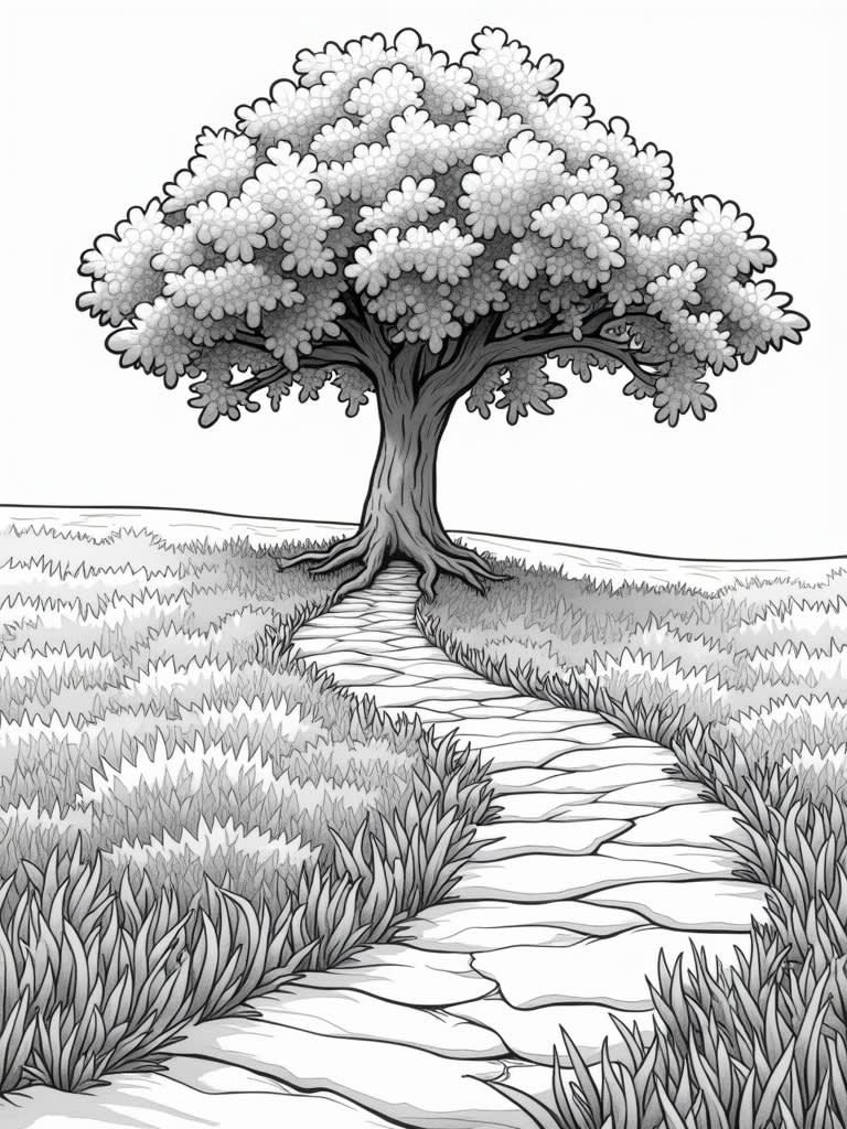 draw a piture map of a path leading to a tree / Coloring Page ...