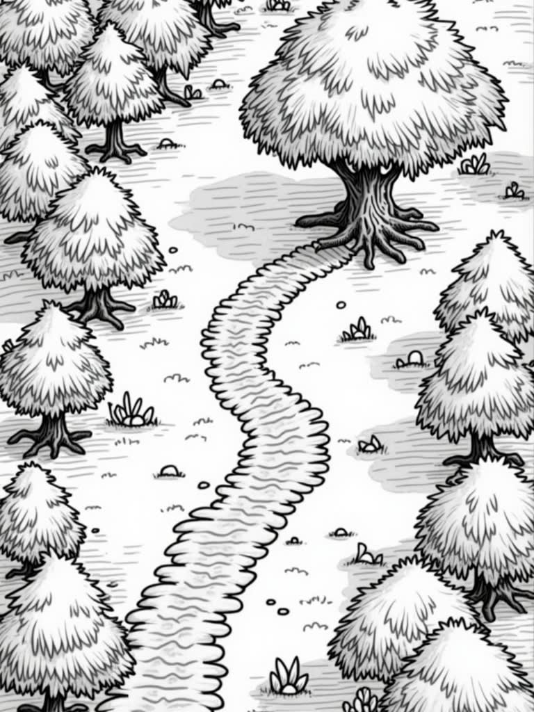 draw a resource map with a straight path leading to a tree / Coloring ...