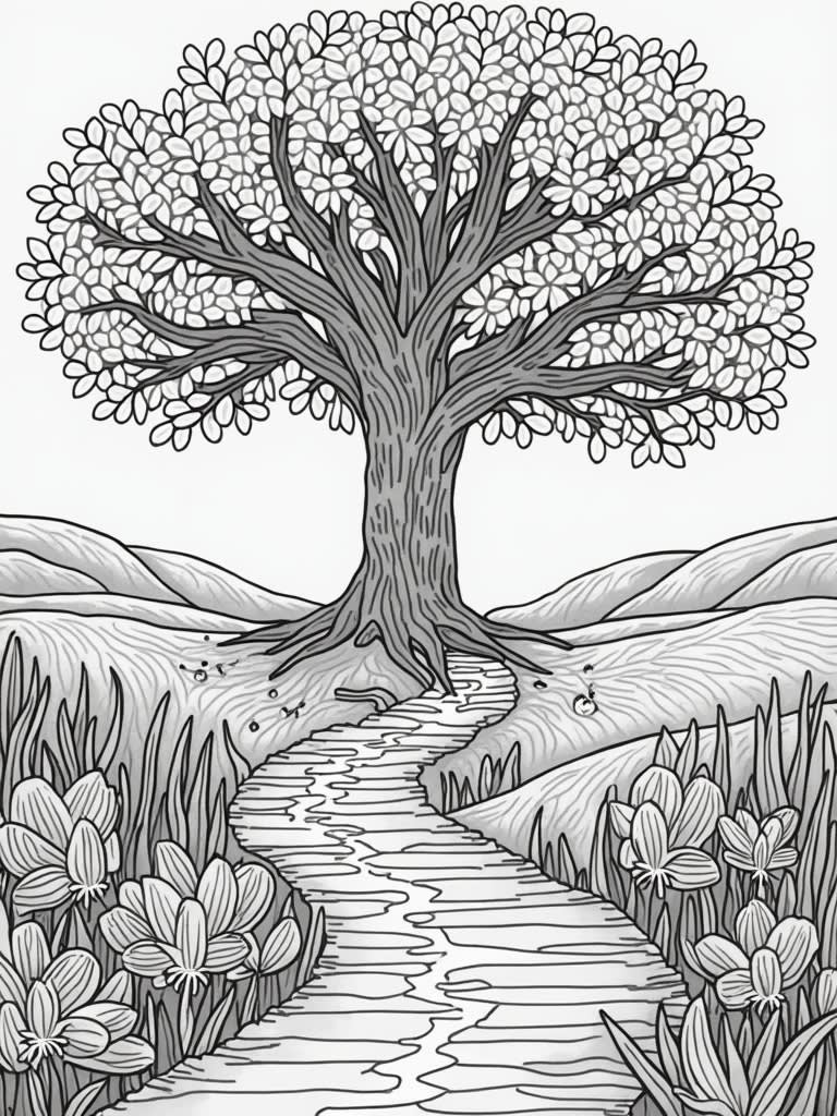 make a badge with a path leading to the tree of life and title it 'The ...