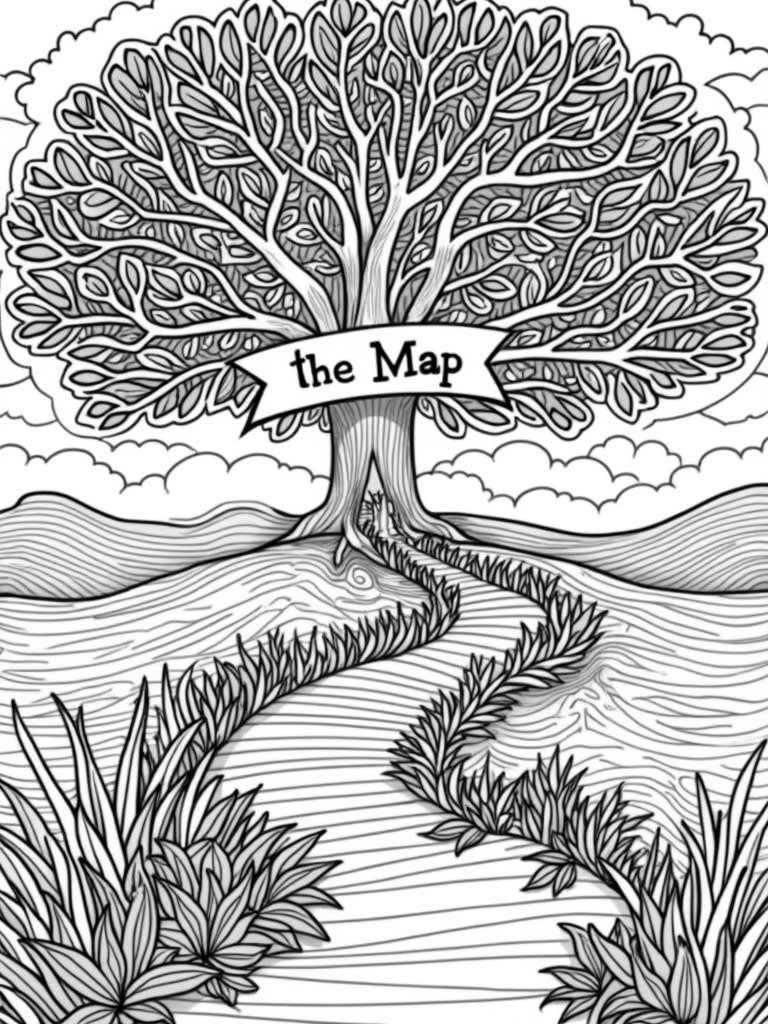 make a badge with a path leading to the tree of life and title it 'the ...