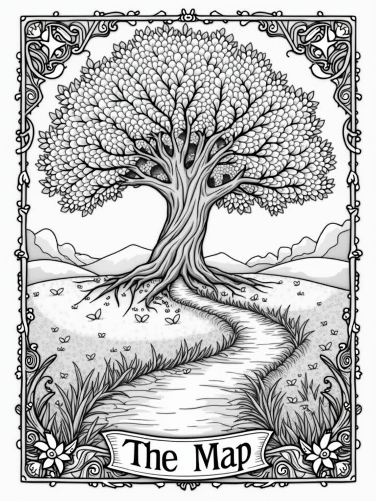 make a badge with a path leading to the tree of life and title it 'the ...