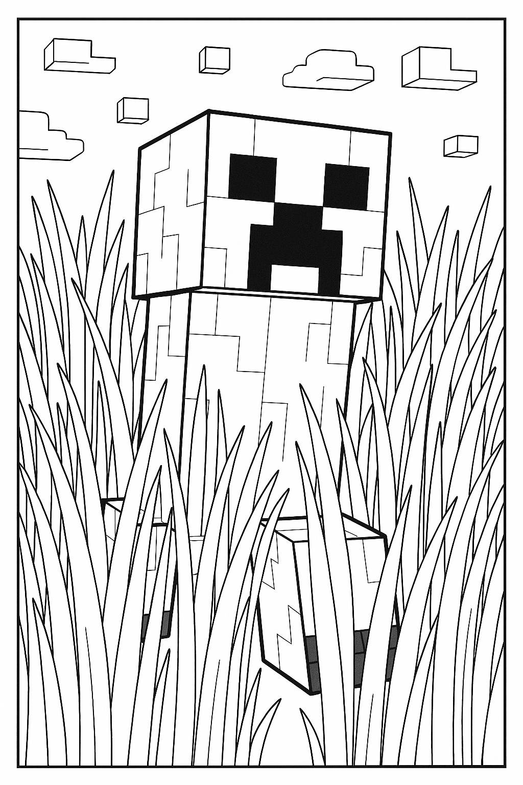 minecraft: Creeper creeping through tall grass / Coloring Page ...