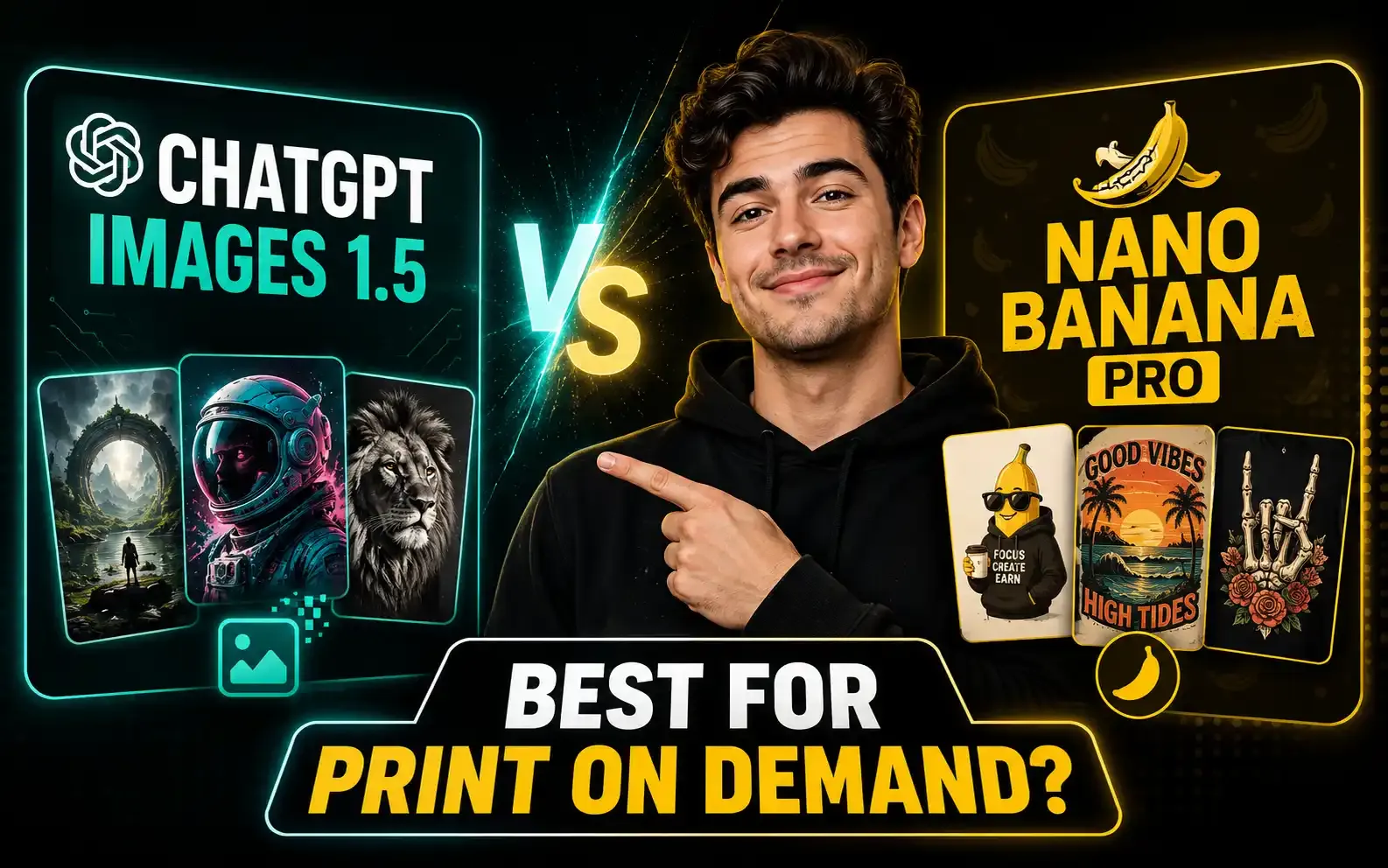 ChatGPT Images 1.5 vs Nano Banana Pro comparison for print on demand AI designs