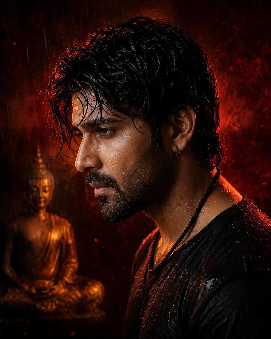 Rain-Soaked Crimson Buddha Cinematic Movie Poster AI Prompt - ChatGPT Gallery Image 1
