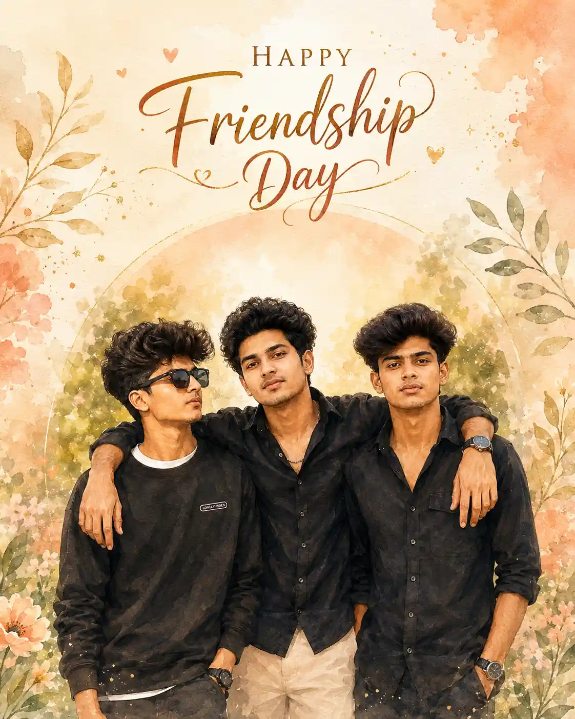 Watercolor Friendship Day Poster Prompt for 3 Friends - ChatGPT Generated Prompt Result (After)