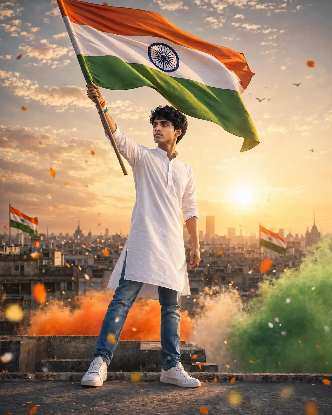 Ultra-Realistic Rooftop Independence Day Flag Hero Portrait AI Prompt - ChatGPT Prompt Result (After)