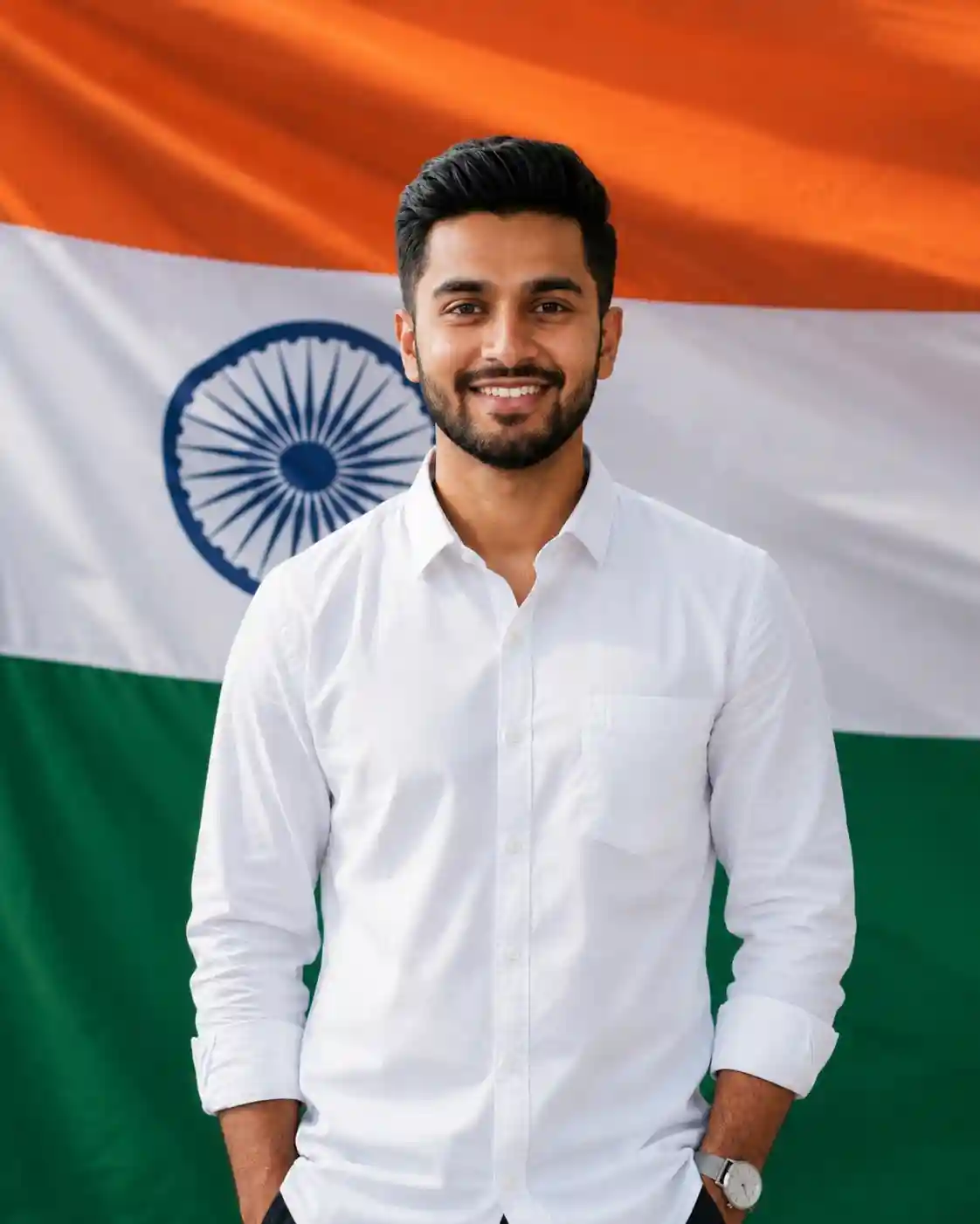 Ultra-Realistic Indian Flag Backdrop Independence Day Portrait AI Prompt - ChatGPT Prompt Result (After)