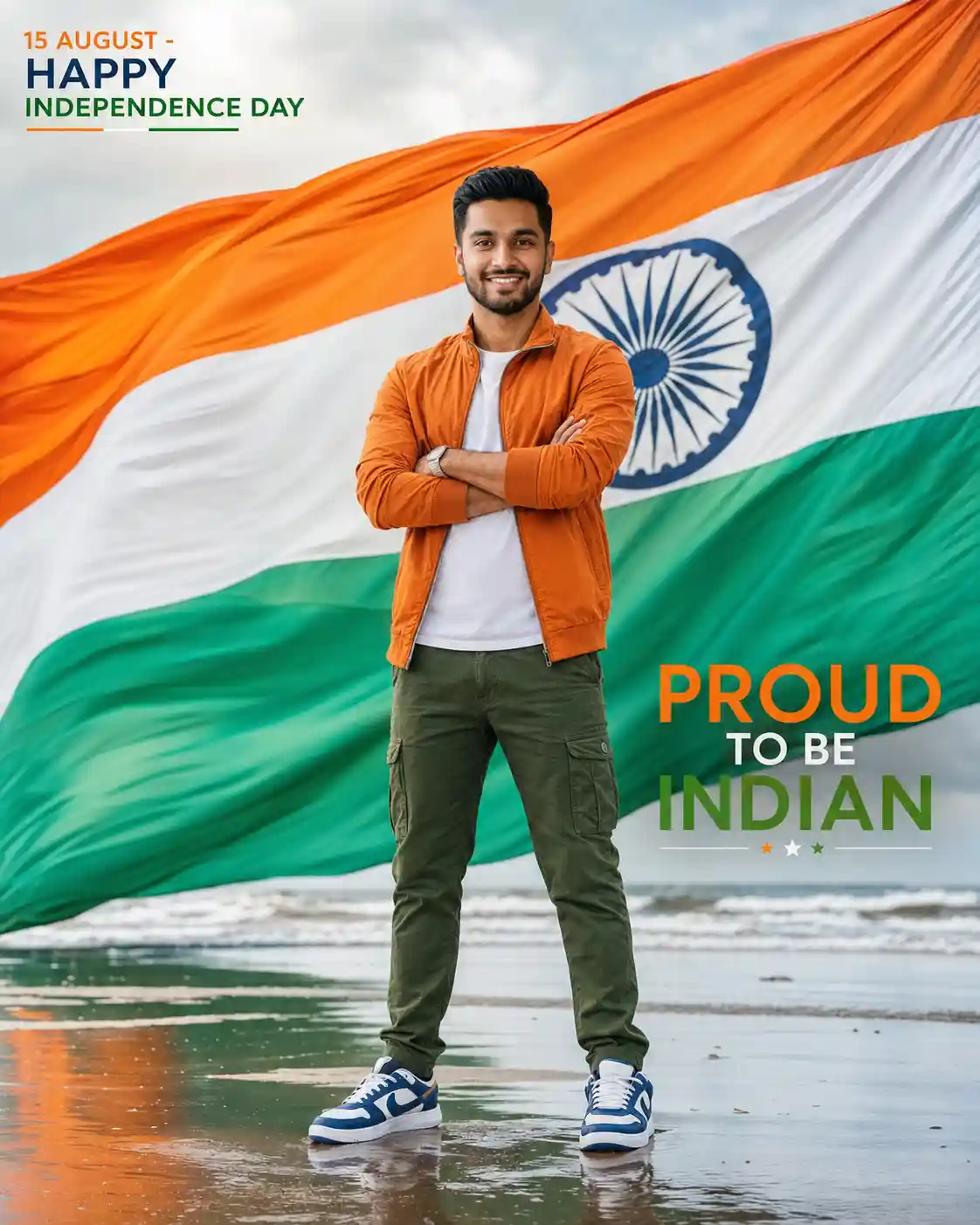 Premium Indian Tricolor Beach Hero Poster Prompt with Exact Face Preservation - ChatGPT Prompt Result (After)