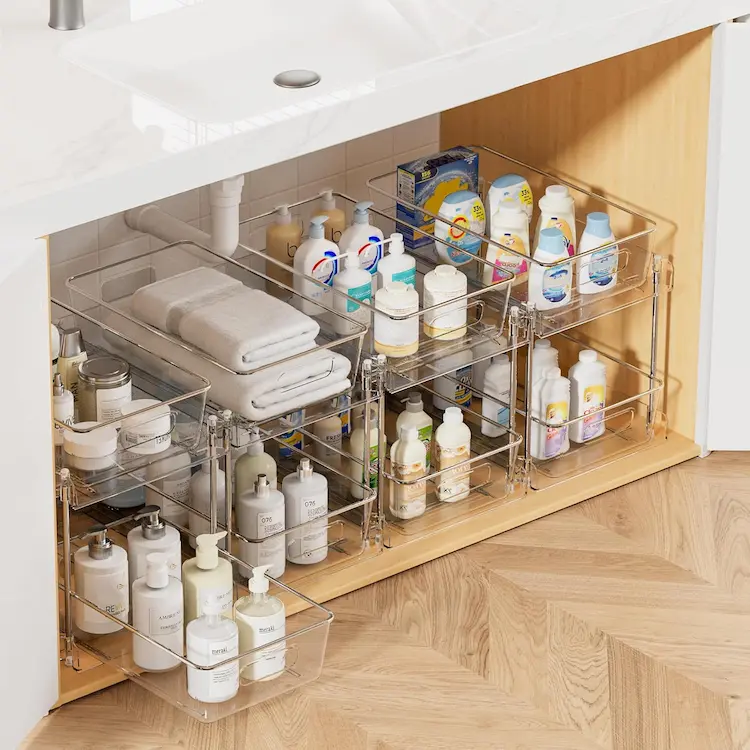 Luxe Clear 2-Tier Under Sink Organizer with Smooth Pull-Out Storage