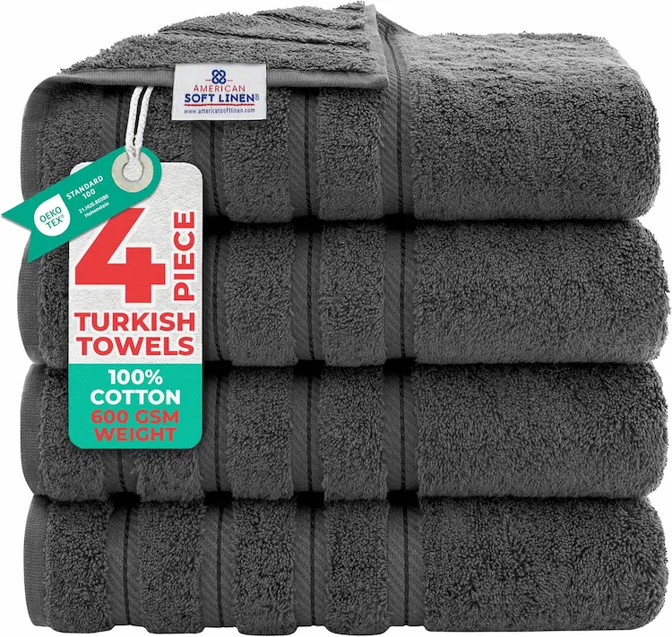Luxe Turkish Cotton Bath Towels in Deep Charcoal Elegance