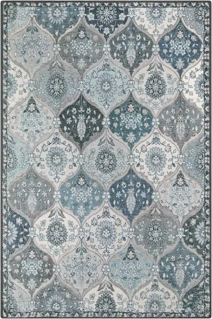 Elegant Moroccan Trellis Indoor Door Mat in Soothing Blue