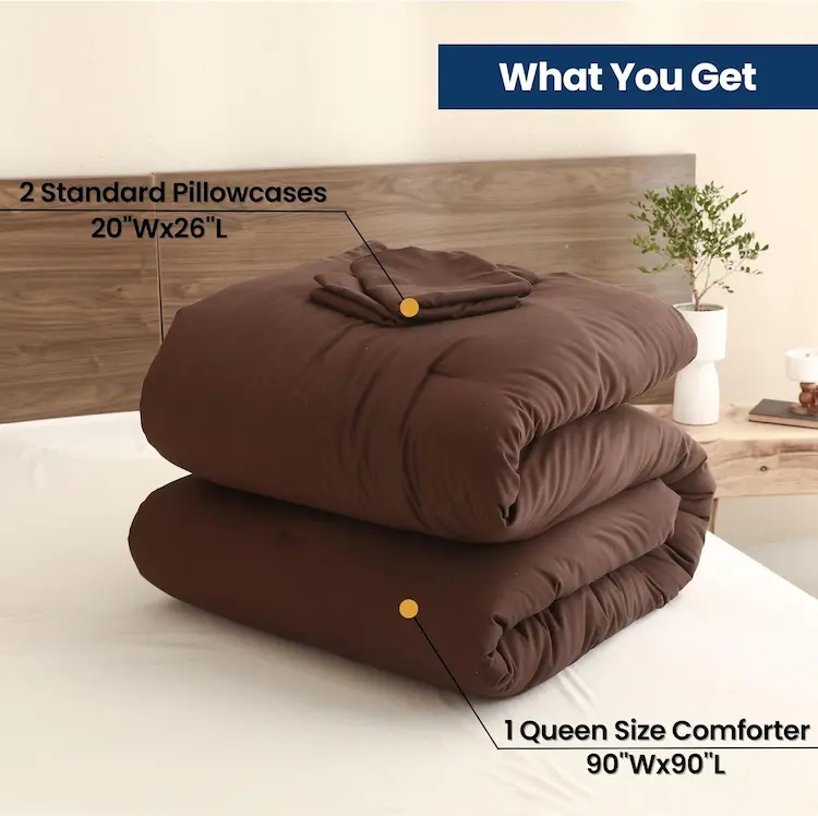 Earthy Brown Luxe Comforter Set – Soft Lightweight All-Season Queen Bedding
