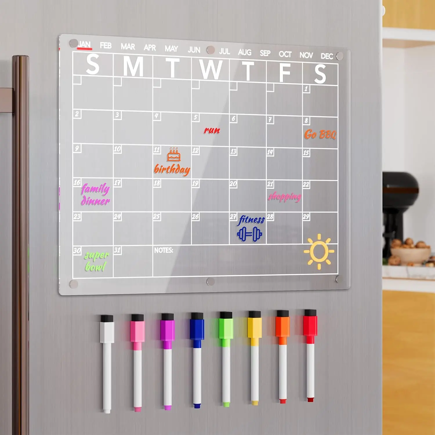 Minimalist Acrylic Fridge Calendar – Elegant Magnetic Monthly Planner