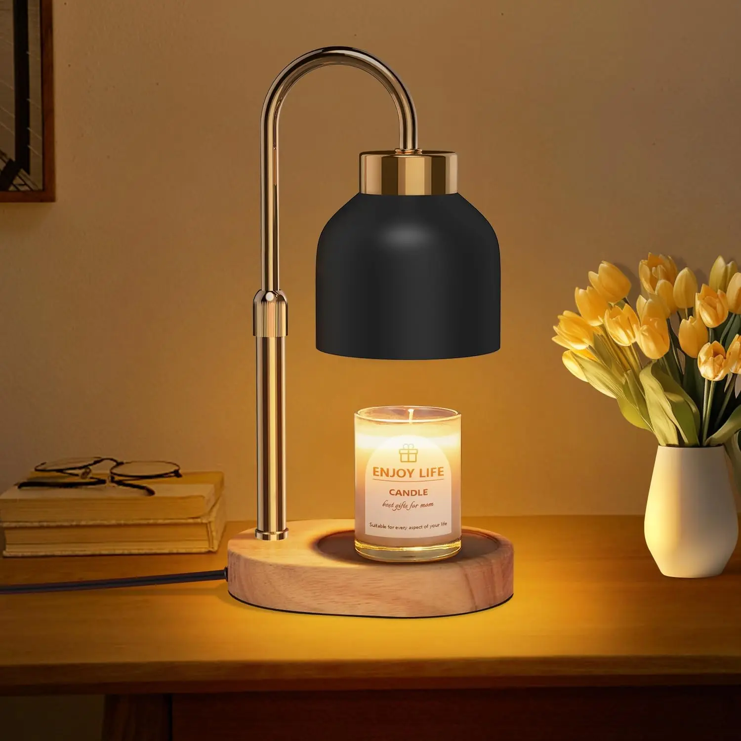 Vintage Luxe Candle Warmer Lamp with Dimmer & Adjustable Height Timer