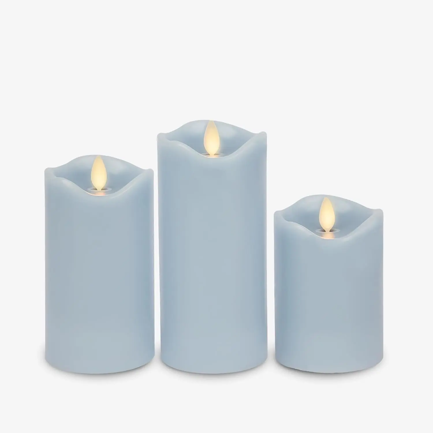 Pastel Blue Flameless LED Pillar Candles with Real Wax Melted Edges