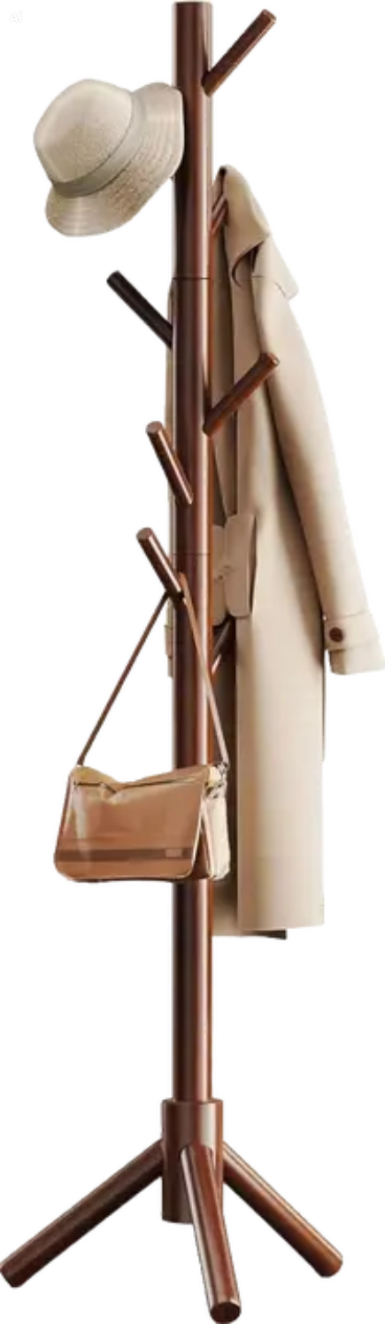 Elegant Wooden Coat Tree Stand with Adjustable Height and 8 Hooks