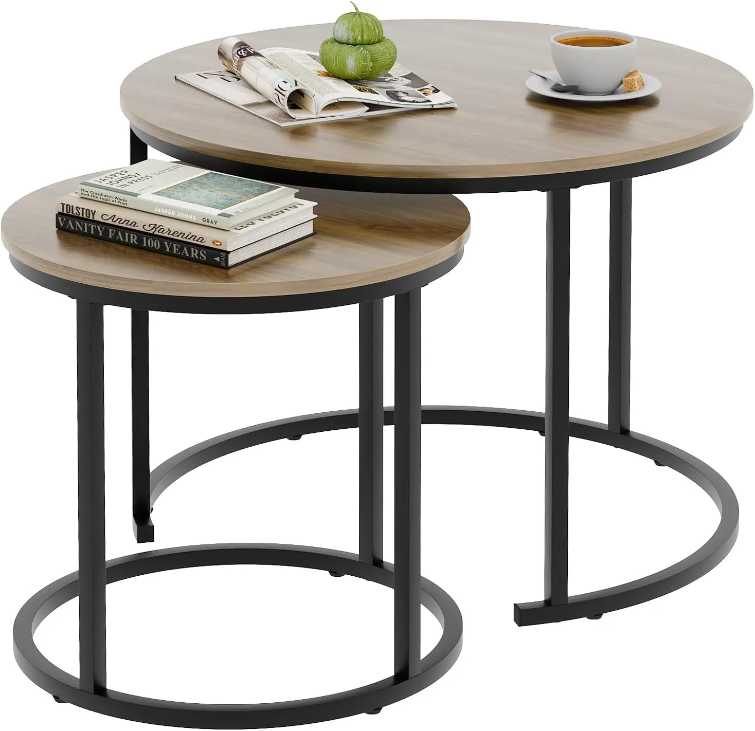 Modern Oak Nesting Coffee Table Set – Minimalist Round Side Tables for Elegant Living Spaces