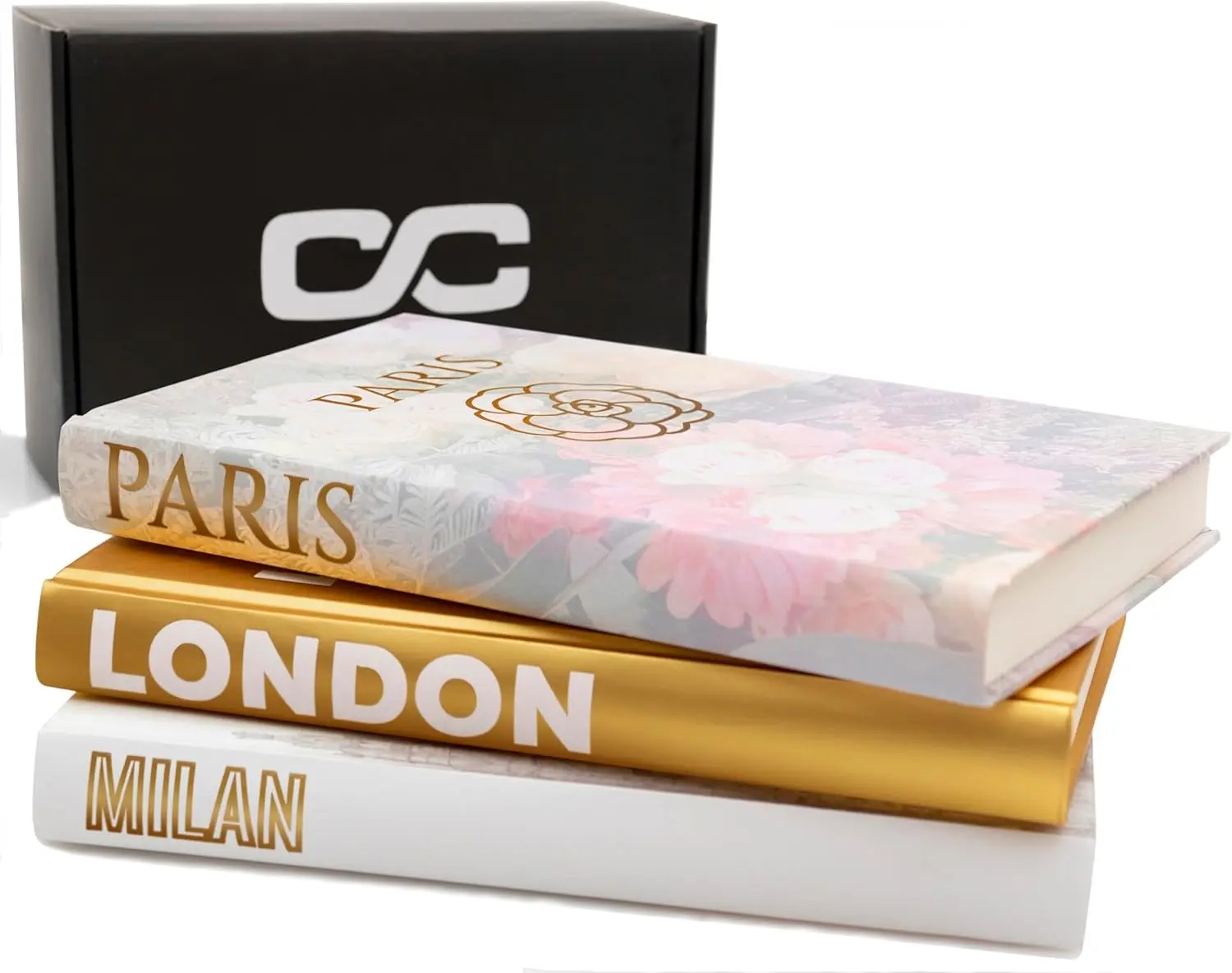 Decorative Books Set of 3 Modern Hardcover Stack Shelf Coffee Table Home Decor Gold Accent