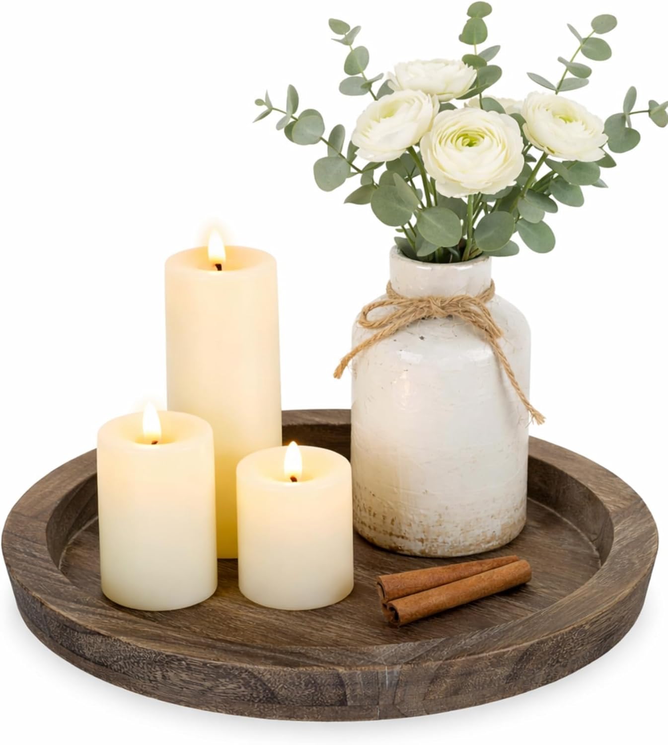Hanobe Rustic Wood Candle Tray – Farmhouse Round Decorative Plate for Home Decor