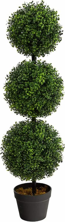 Nearly Natural 36” Boxwood Topiary Tree – 3ft Triple Ball Artificial Indoor Outdoor Decor