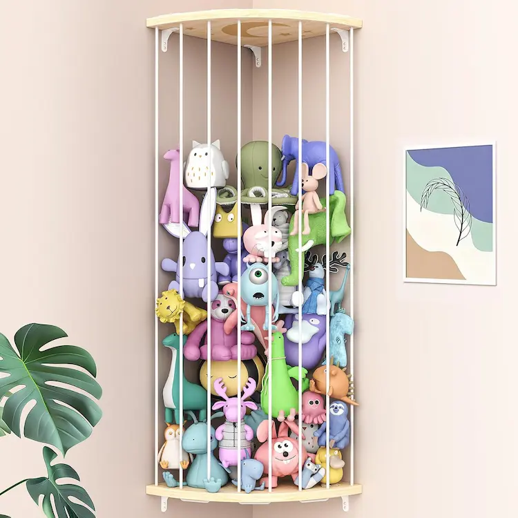 Corner Stuffed Animal Storage Zoo – Wooden Plush Toy Organizer Shelf for Kids Nursery Playroom