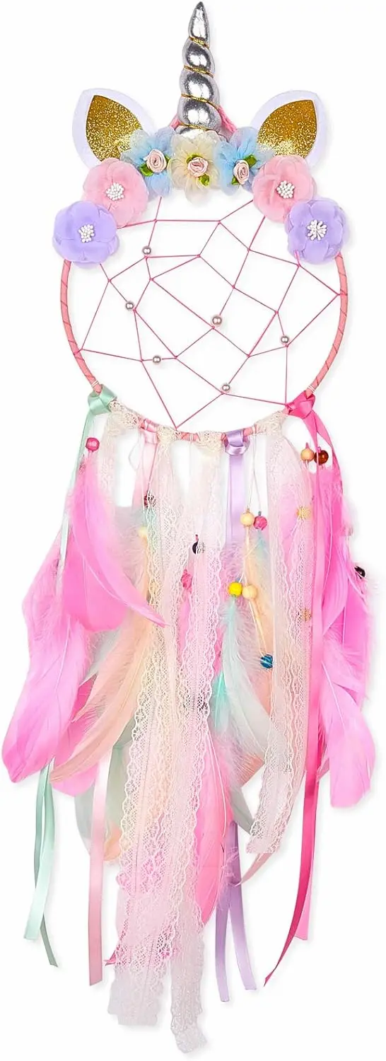 QtGirl Unicorn Dream Catcher Wall Decor – Floral Feather Hanging for Girls Bedroom