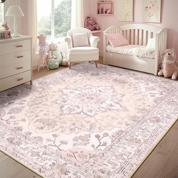 RELEANY 5x7 Washable Floral Area Rug – Vintage Non-Slip Medallion Carpet for Living Room Bedroom