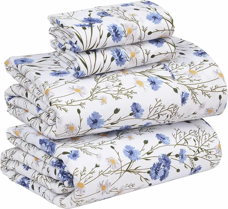 Ruvanti Queen Cotton Sheets: Cooling Floral Percale Bedding Set – Crisp & Breathable Sweet Pea Decor