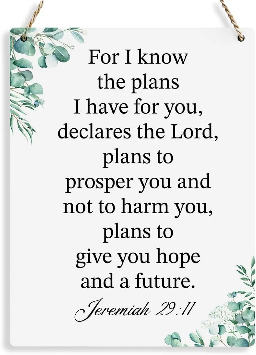 Jeremiah 29:11 Christian Wall Art: Inspirational Scripture Wooden Sign for Modern Home Office Decor